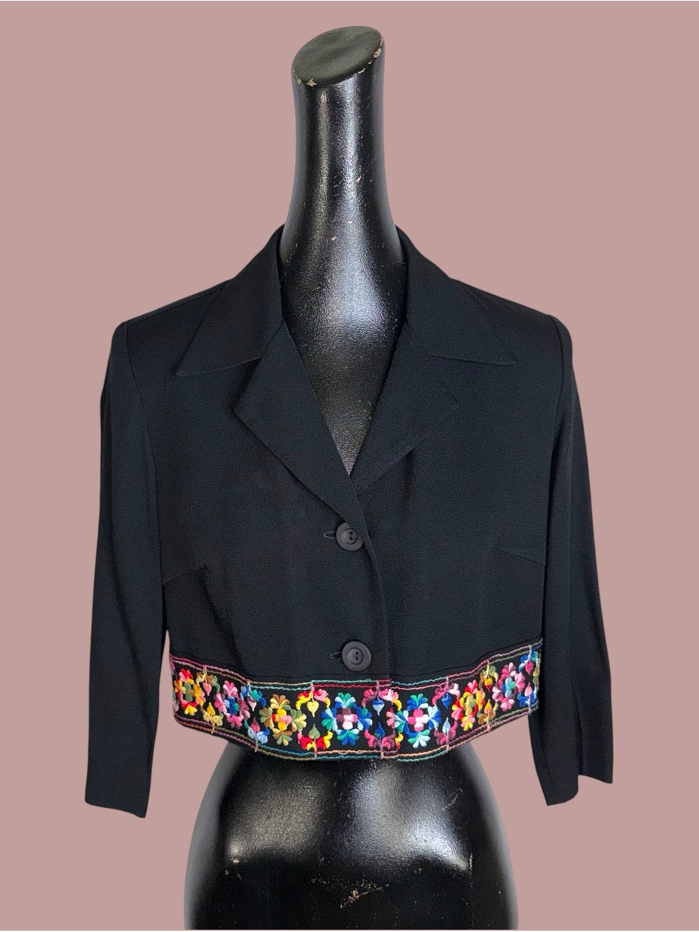 Lois Snyder Dani Max Petite vintage crop black embroidered blazer